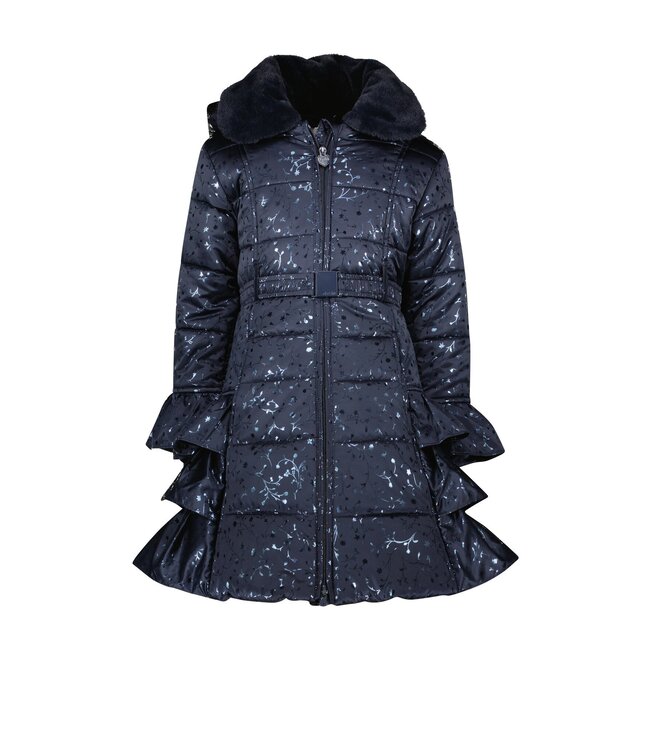 Le Chic Meisjes winterjas ruffel AOP - Bouquet - Navy blauw