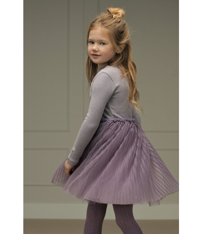 Le Chic Meisjes jurk zacht gebreid & tule - Smart - Sweet plums