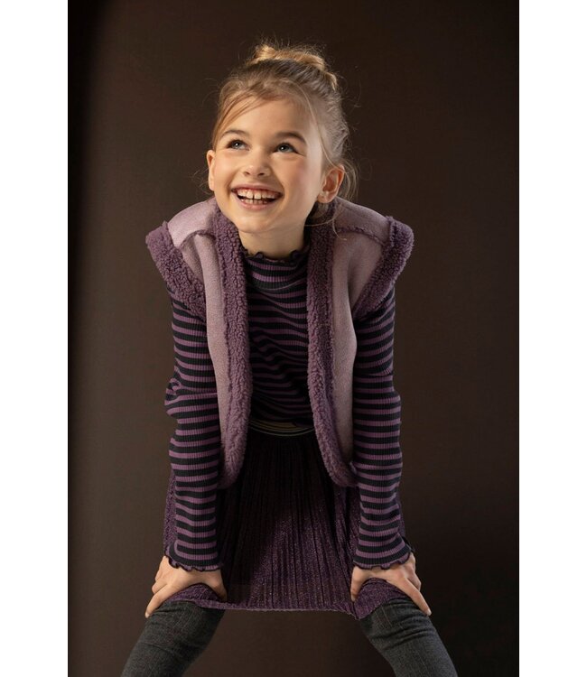 Like Flo Meisjes top rib - Eef - Lavendel / grijs gestreept