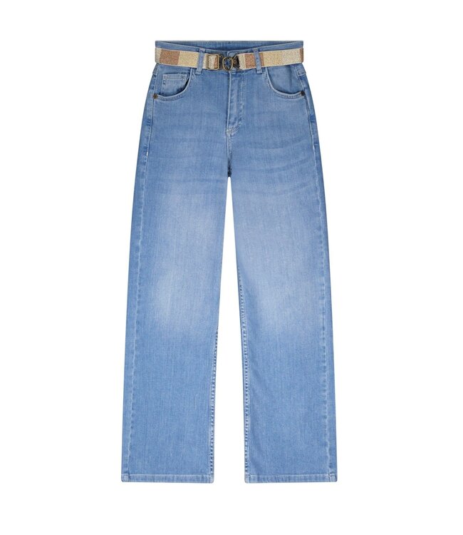 Like Flo Meisjes jeans broek wide leg met riem - Funky - Lt denim