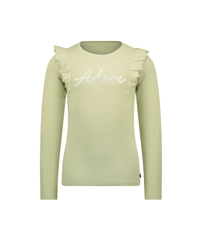 MAYCE Meisjes shirt rib ruffel - Pistache groen