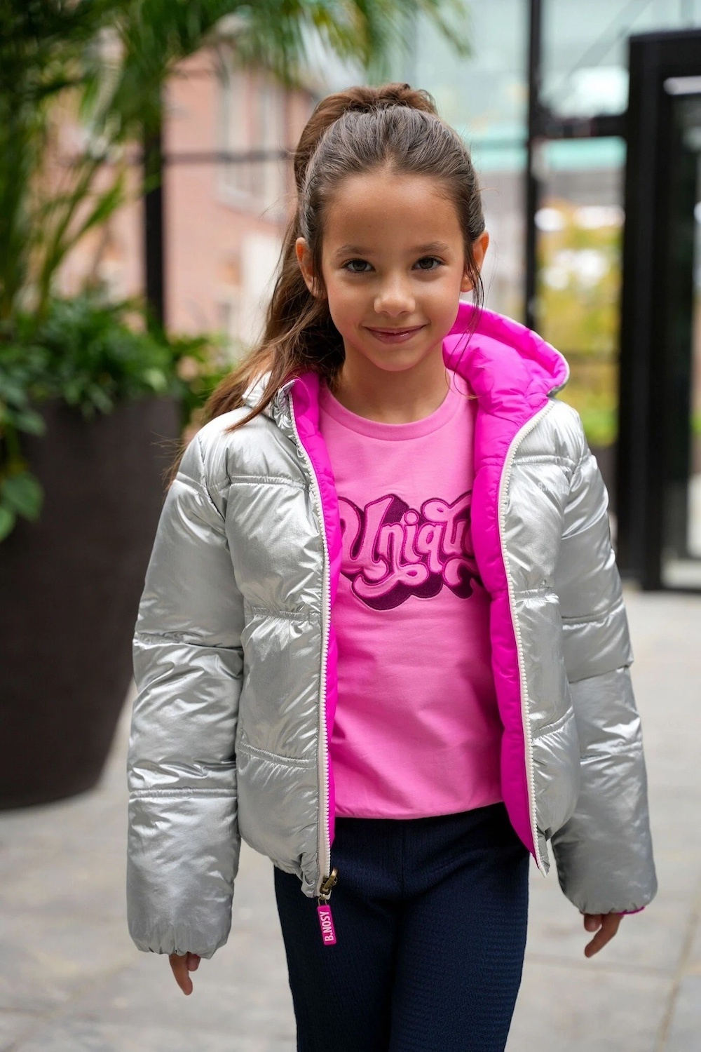 Zilver en roze winterjas voor meiden reversible