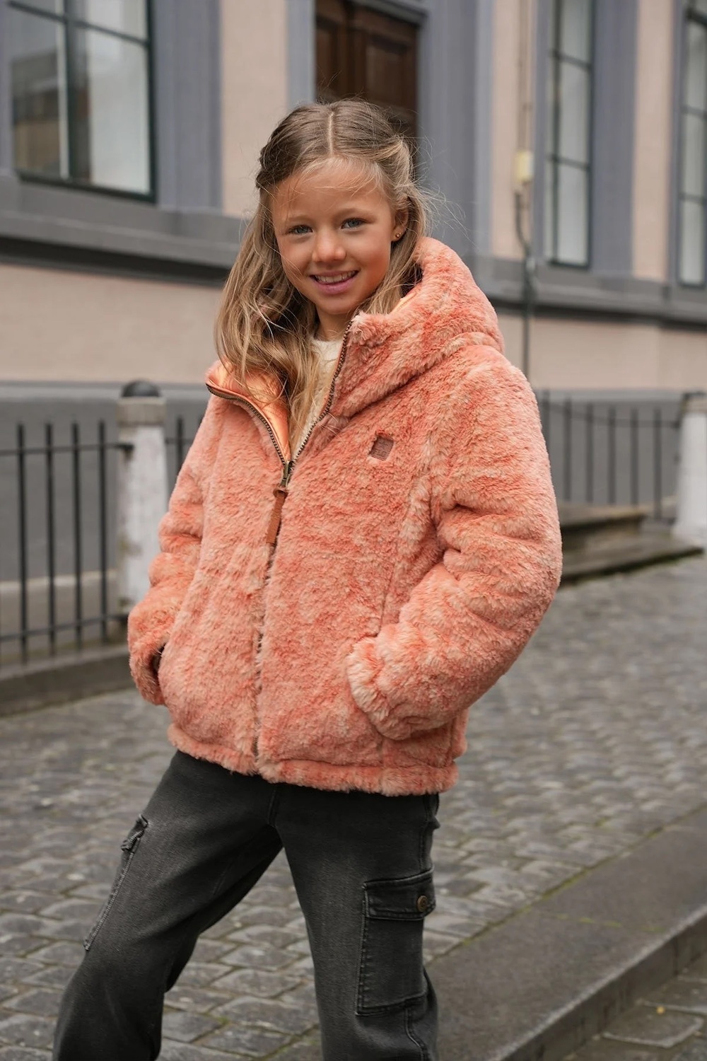 Bont winterjas voor meiden oranje