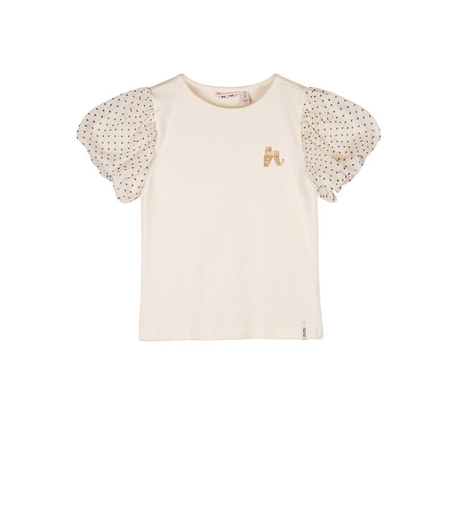 NoNo Zomer t-shirt meisjes Ivoor wit - mesh - ballon mouw - Kaya