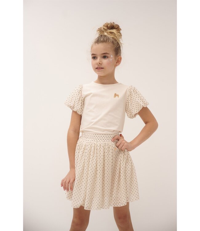 NoNo Zomer t-shirt meisjes Ivoor wit - mesh - ballon mouw - Kaya