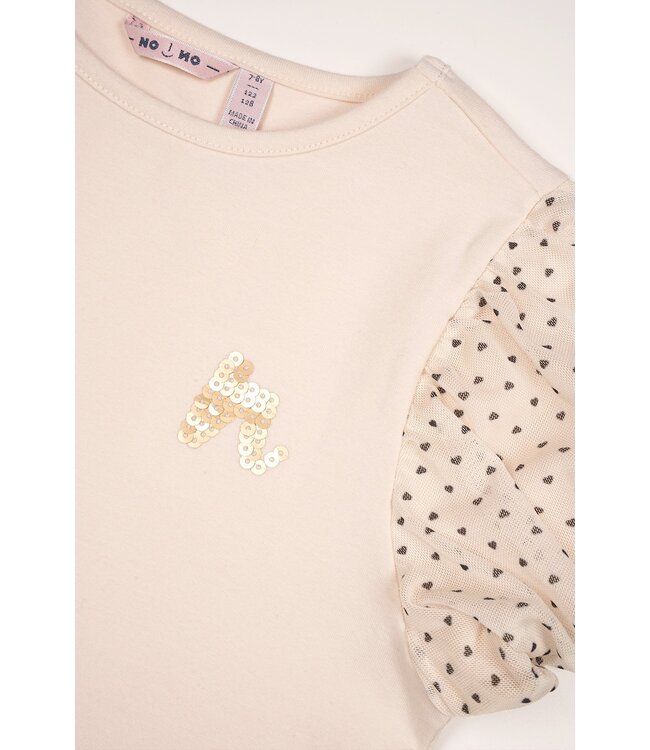 NoNo Zomer t-shirt meisjes Ivoor wit - mesh - ballon mouw - Kaya