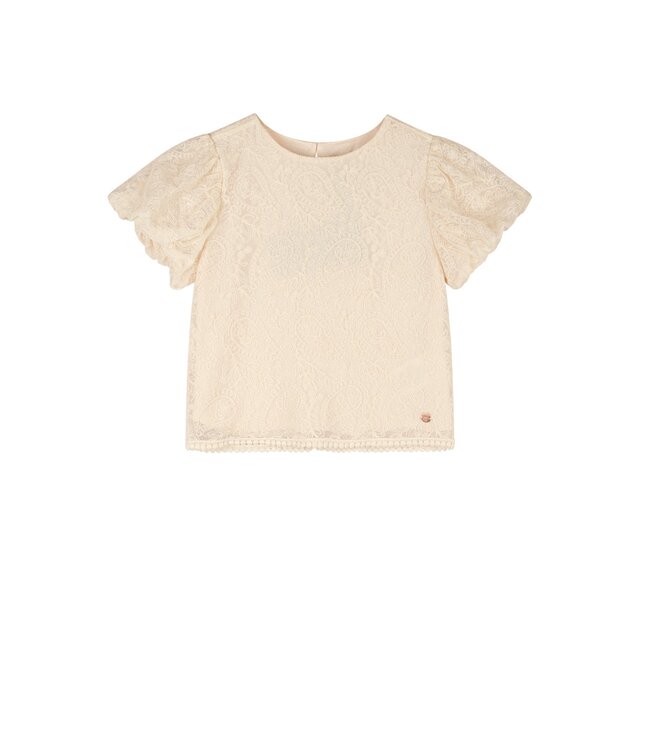 NoNo Zomer blouse meisjes Ivoor wit - geborduurd mesh - pofmouw - korte mouw - Tessy