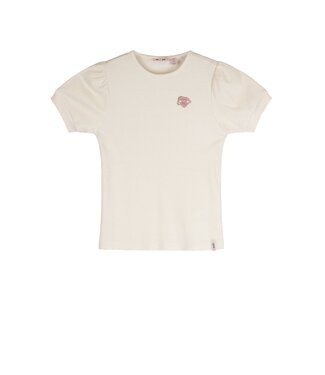 NoNo Zomer t-shirt meisjes Ivoor wit - rib jersey - lurex - korte mouw - Kyoto