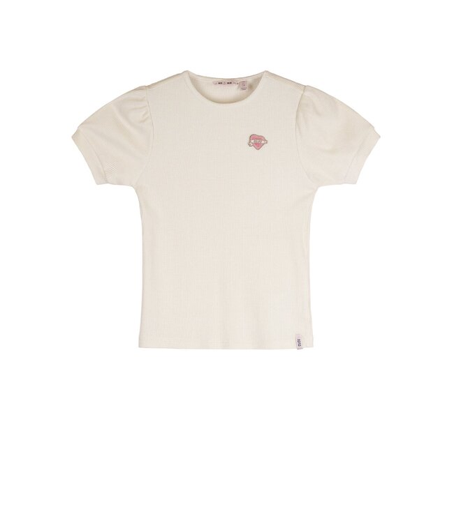 NoNo Zomer t-shirt meisjes Ivoor wit - rib jersey - lurex - korte mouw - Kyoto