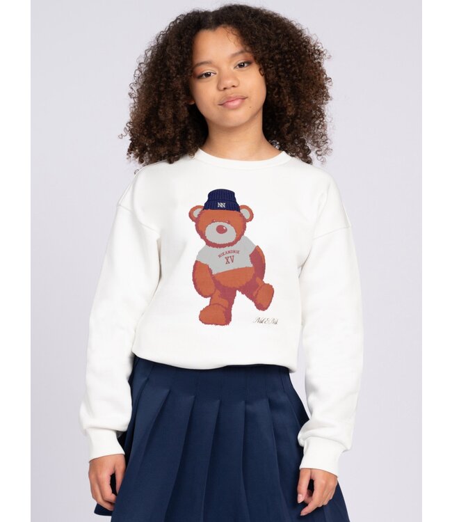 Nik&Nik Meisjes sweat shirt - Bear - Off wit