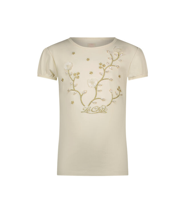Le Chic Zomer t-shirt meisjes Ivoor wit - parels & bloemen - Nommy