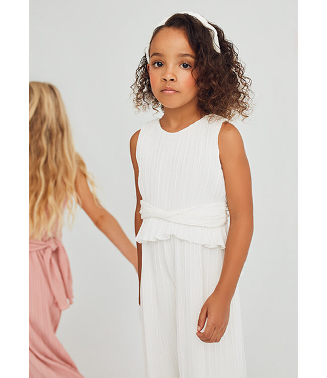 Abel & Lula Zomer jumpsuit geplooid meisjes - creme wit