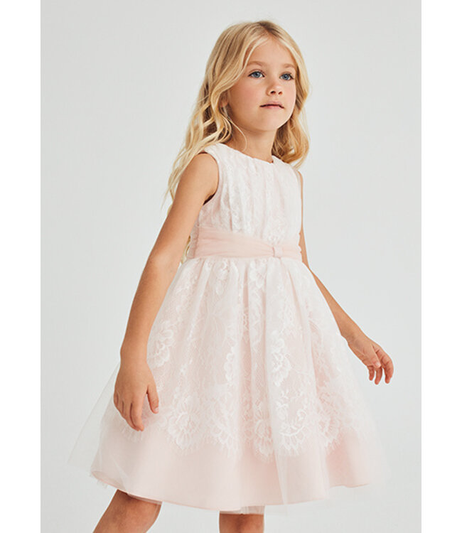 Abel & Lula Zomer jurk kant meisjes - peony roze