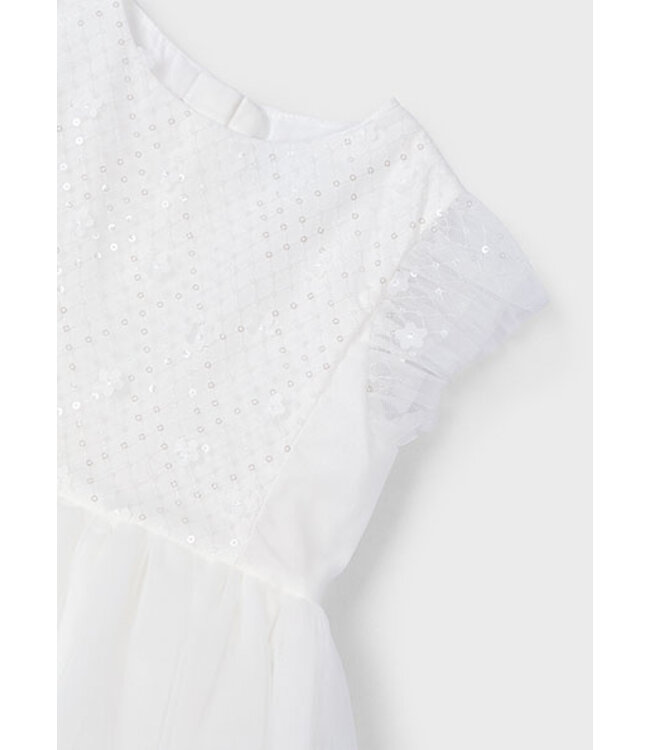 Mayoral Zomer jurk tule pailletten meisjes - natural wit