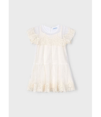 Mayoral Zomer jurk tule embroidery meisjes - bone wit