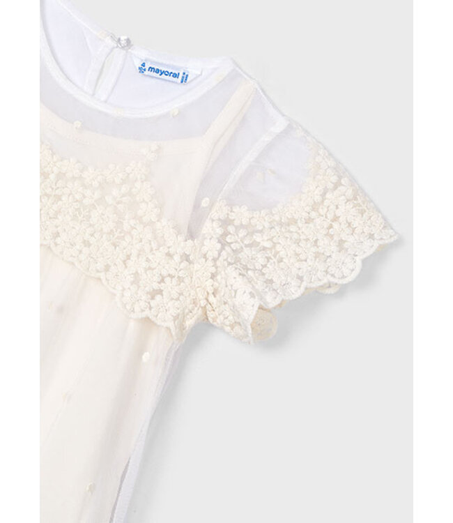 Mayoral Zomer jurk tule embroidery meisjes - bone wit