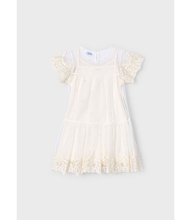 Mayoral Zomer jurk tule embroidery meisjes - bone wit