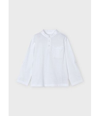Mayoral Zomer polo shirt L/S mao kraag jongens - wit