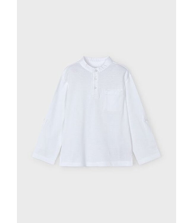 Mayoral Zomer polo shirt L/S mao kraag jongens - wit