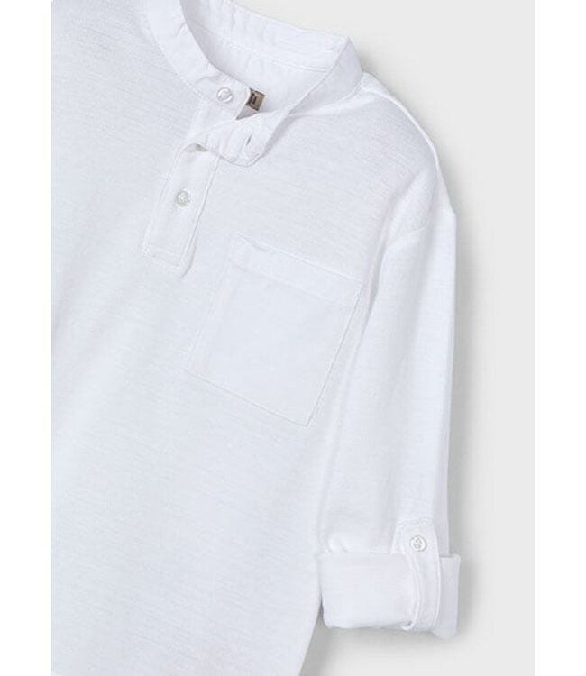 Mayoral Zomer polo shirt L/S mao kraag jongens - wit