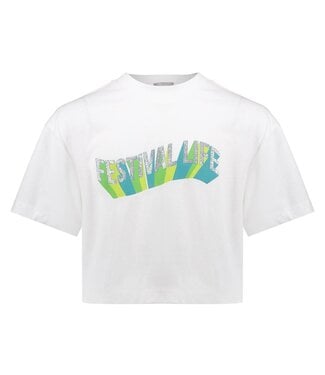 Geisha zomer t-shirt meisjes - festival life - off wit / aqua / lime