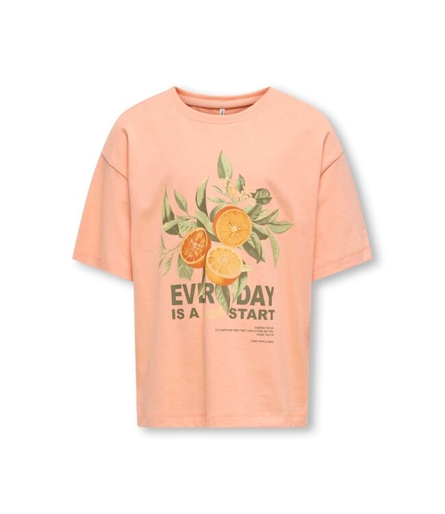 Kids ONLY zomer t-shirt S/S meisjes - loose fit - zalm roze - Koghelen
