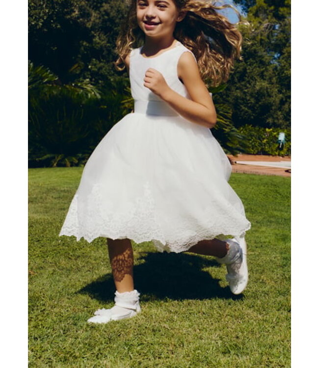 Abel & Lula Zomer jurk tule embroidery meisjes - creme wit