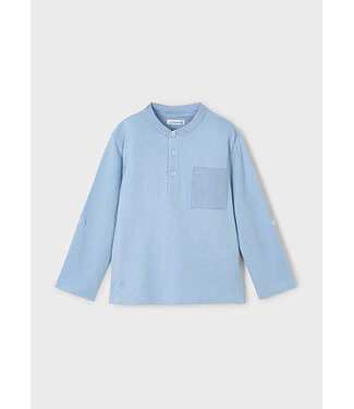 Mayoral Zomer polo shirt L/S mao kraag jongens - parel wit
