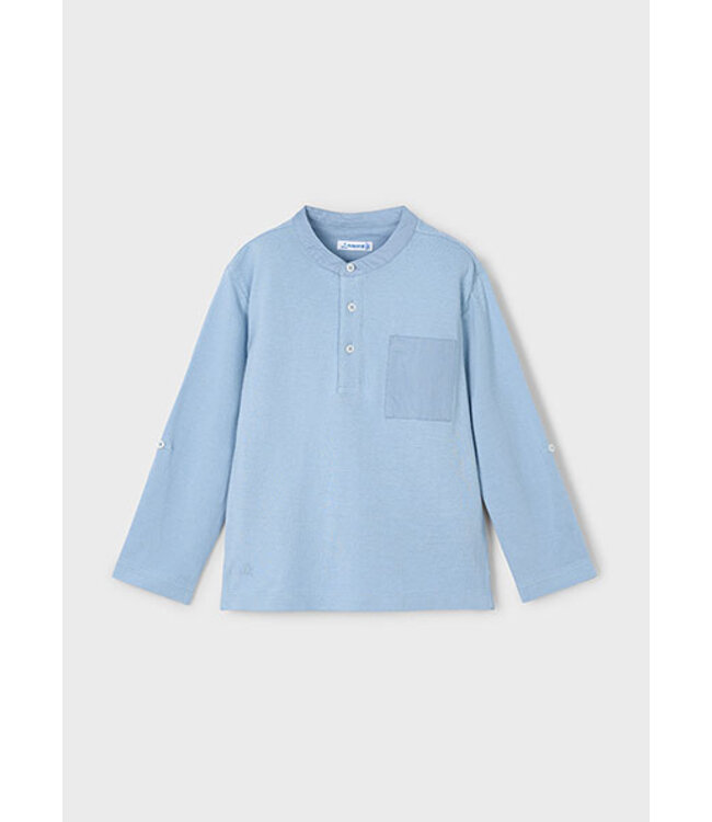 Mayoral Zomer polo shirt L/S mao kraag jongens - parel wit