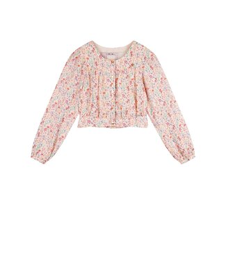 NoNo zomer blouse meisjes - geel - cropped, AOP bloemen - Timba