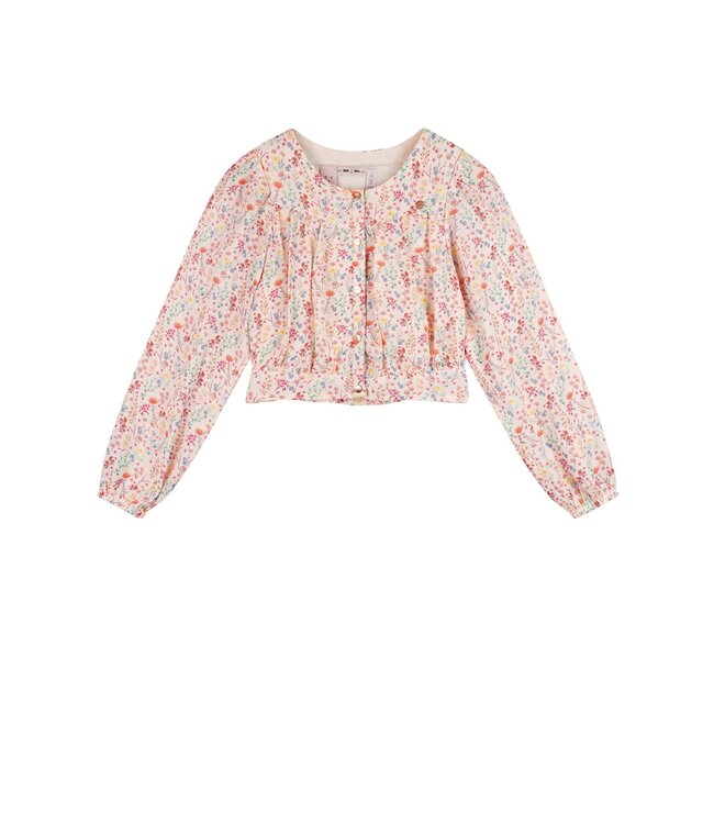 NoNo zomer blouse meisjes - geel - cropped, AOP bloemen - Timba