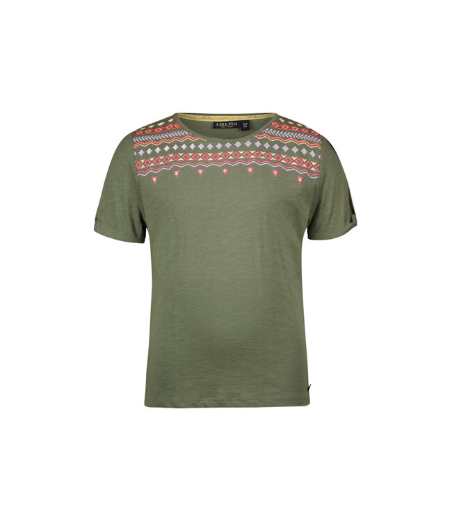 Like Flo zomer t-shirt meisjes - army groen - slub, embroiderie - Elodie