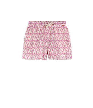 NoNo zomer short meisjes - fresia paars - AOP bloemen, plisse, jersey - Sunny