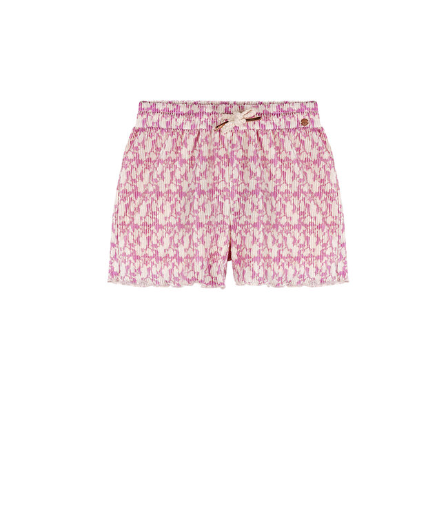 NoNo zomer short meisjes - fresia paars - AOP bloemen, plisse, jersey - Sunny