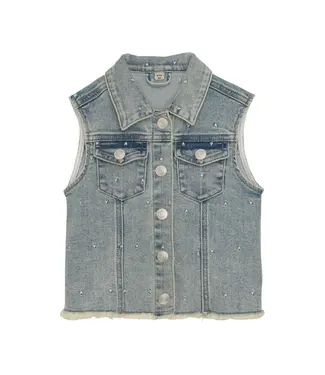Daily7 Zomer gilet meisjes - medium blauw - denim AOP