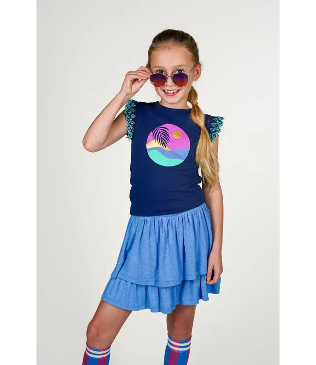 B.Nosy zomer top meisjes - lake blauw - broderie mouw - Taria