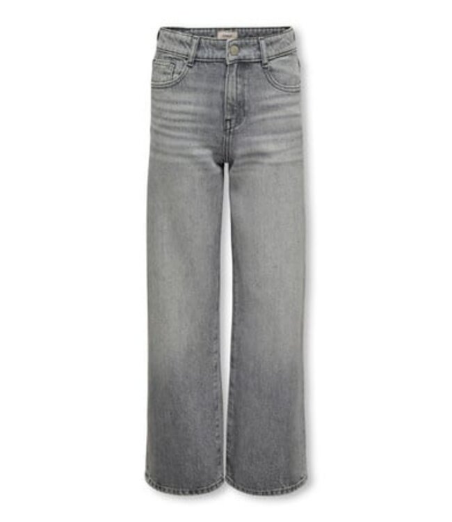 Kids ONLY winter jeansbroek meisjes - grijs - KogCobain - wide leg fit, glitter steentjes