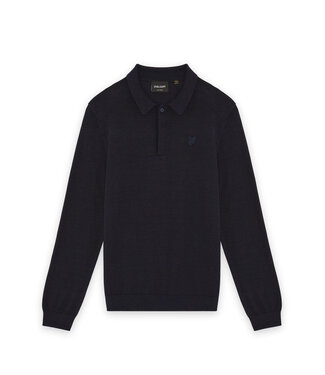 Lyle & Scott winter polo shirt jongens - donker navy blauw - longsleeve, gebreid