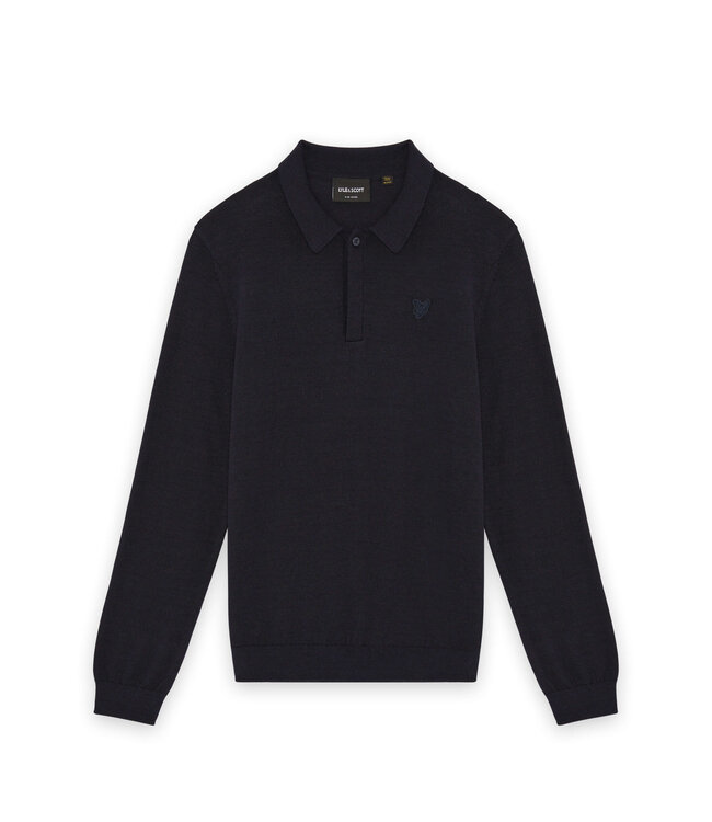 Lyle & Scott winter polo shirt jongens - donker navy blauw - longsleeve, gebreid