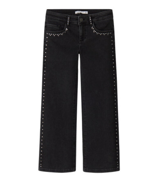 Name it winter jeansbroek meisjes - zwart - wide leg fit, glitter steentjes - NkfRose