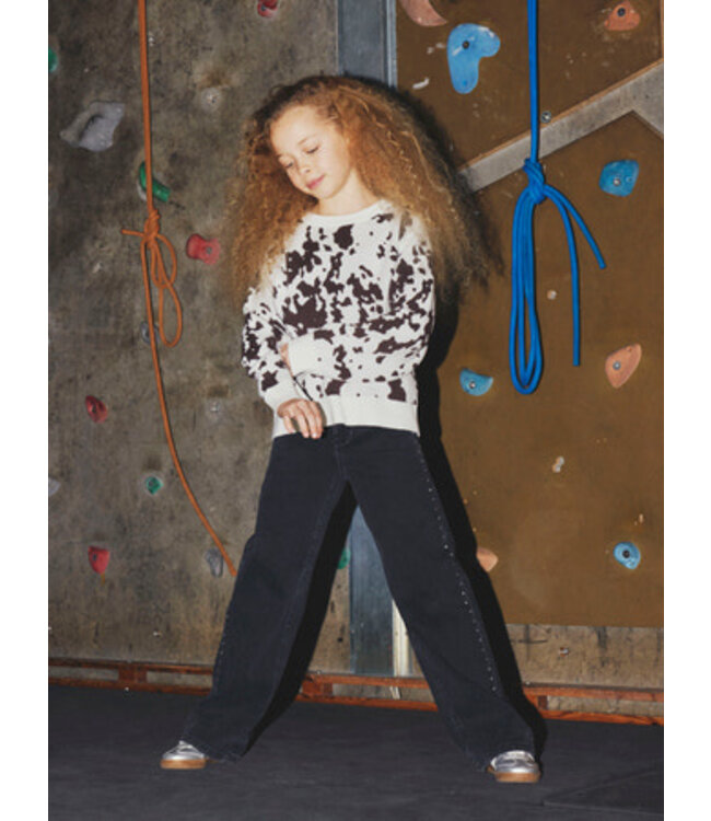 Name it winter jeansbroek meisjes - zwart - wide leg fit, glitter steentjes - NkfRose