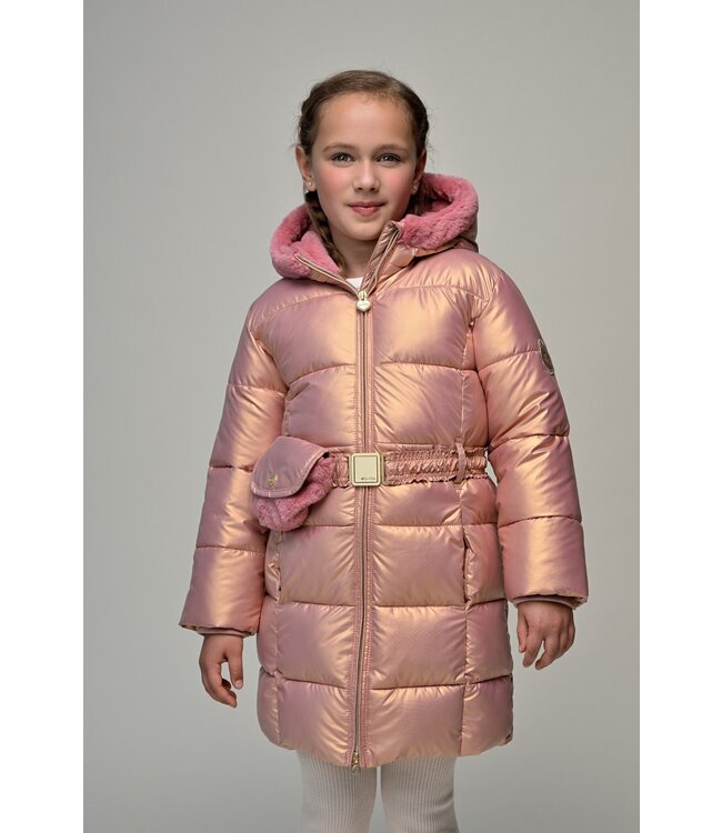 Le Chic winter winterjas meisjes - roze - Bodhi - furry, lang, tas