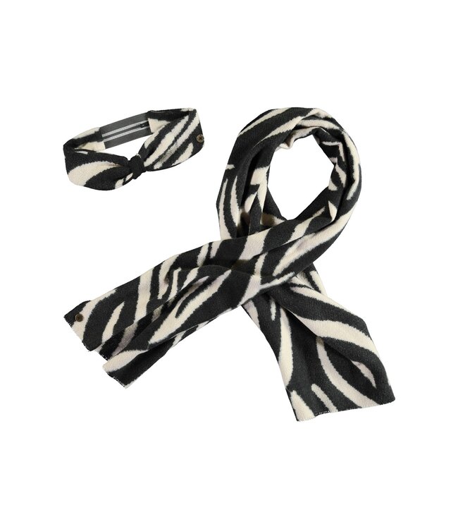 Like Flo winter sjaal + hoofdband meisjes - zwart/wit - Nila - geweven, zebra