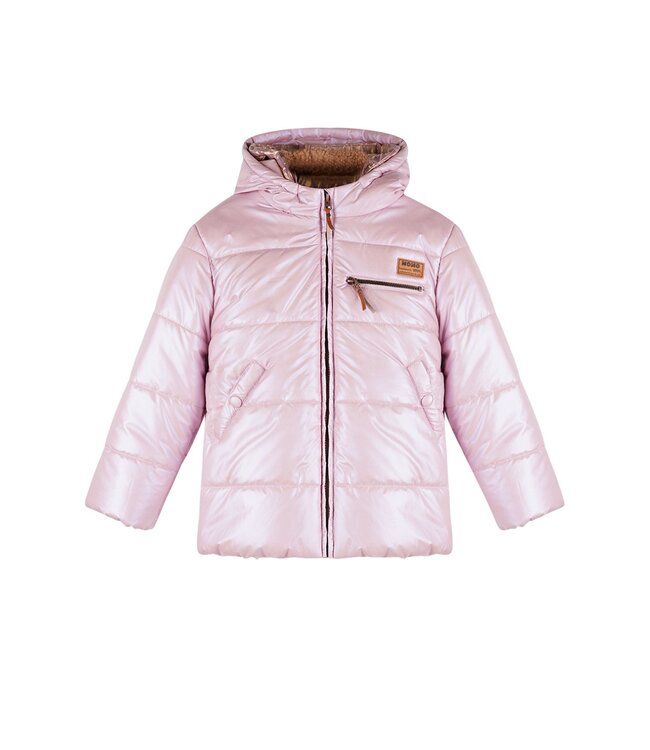 NoNo winter winterjas meisjes - roze - Bubble - dubbele capuchon, middellang