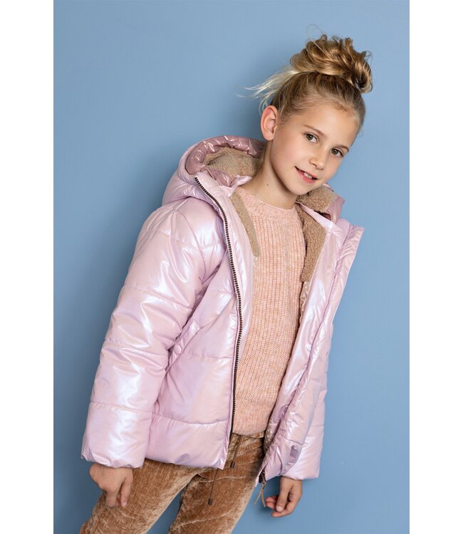 NoNo winter winterjas meisjes - roze - Bubble - dubbele capuchon, middellang