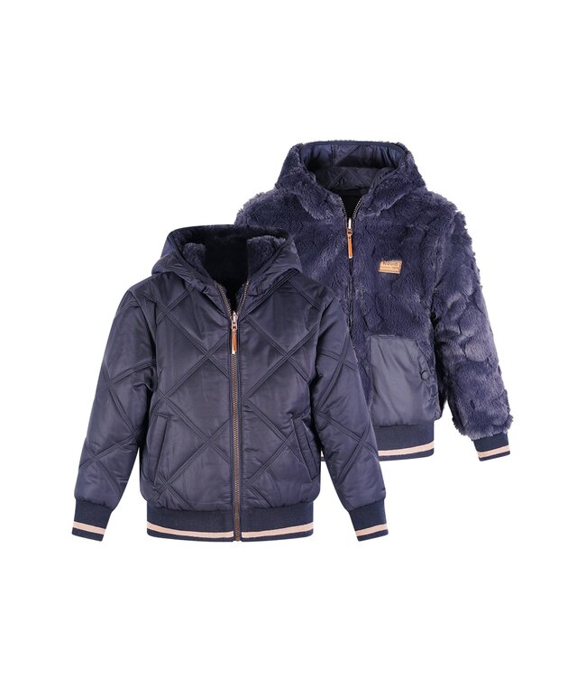 NoNo winter bomberjack meisjes - navy blauw - Bomby - omkeerbaar, capuchon