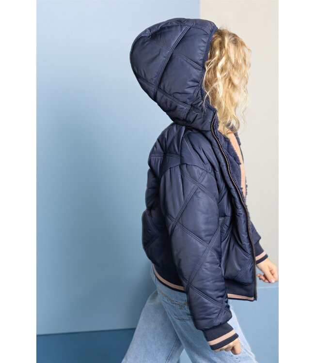 NoNo winter bomberjack meisjes - navy blauw - Bomby - omkeerbaar, capuchon