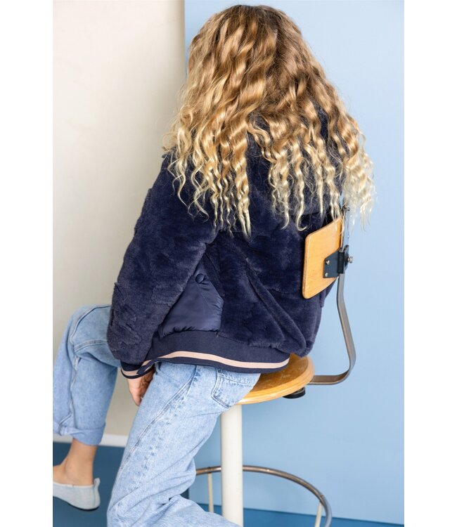 NoNo winter bomberjack meisjes - navy blauw - Bomby - omkeerbaar, capuchon