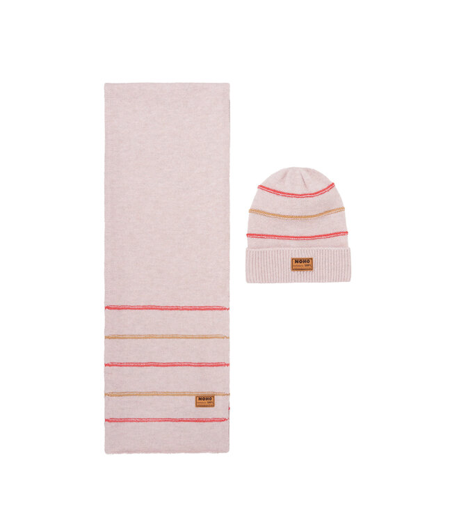 NoNo winter sjaal + muts set meisjes - roze - Razz - gestreept, gebreid