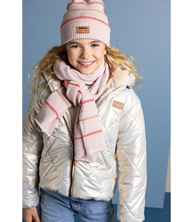 NoNo winter sjaal + muts set meisjes - roze - Razz - gestreept, gebreid